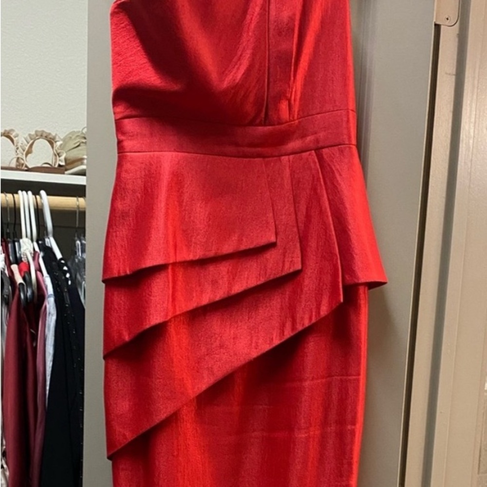 Black Halo EVE by Laurel Berman Red Tiered Peplum Cocktail Dress - Picture 2 of 5